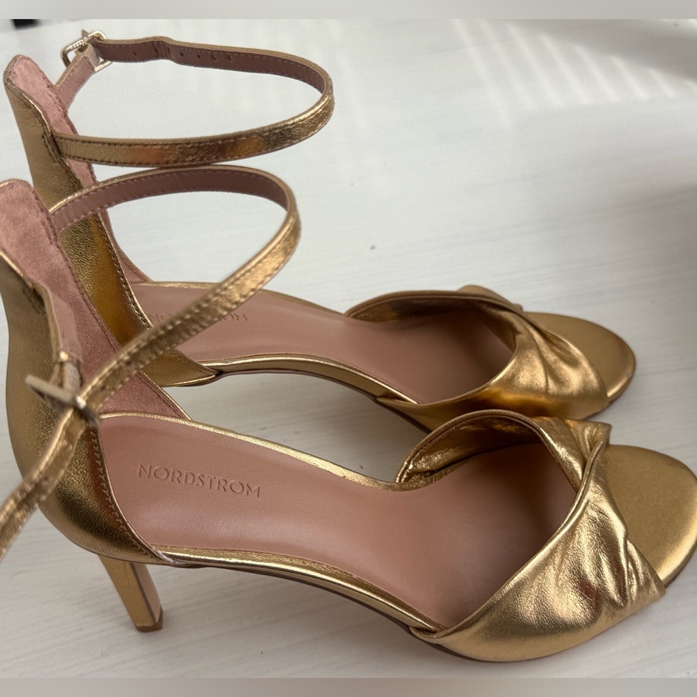 Nordstrom Gold Metallic Ankle-Strap Heeled Sandals
